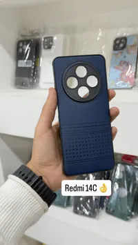 كفر هاتف Redmi 14C جلد أزرق بحماية كاميرا