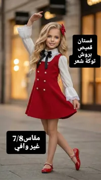 طقم فستان وقميص بناتي مع بروش وتوكة شعر