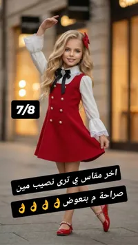 فستان أطفال كلاسيكي أحمر بياقة بيضاء