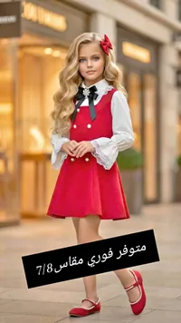 فستان أطفال كلاسيكي أحمر بياقة دانتيل