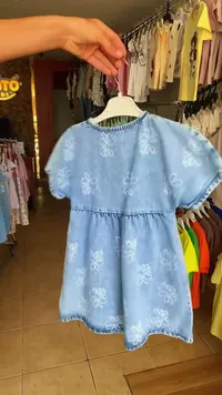 فستان أطفال جينز مطبوع بالزهور