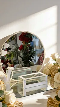 صندوق المهر الزجاجي الأنيق مع مرآة