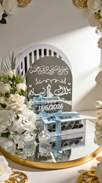 صندوق المهر الأكريليك بتصميم العروسين