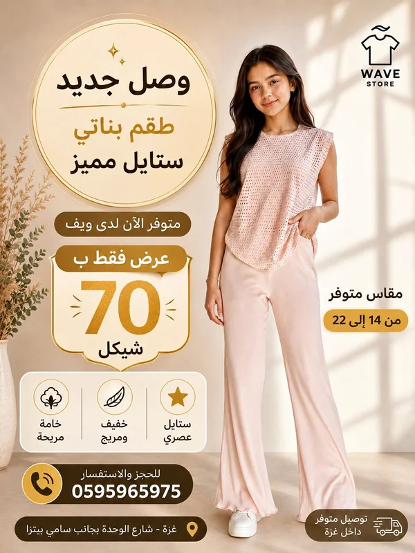 طقم بناتي ستايل مميز - ويف ستور (Wave Store) - ملابس أطفال - سوق غزة