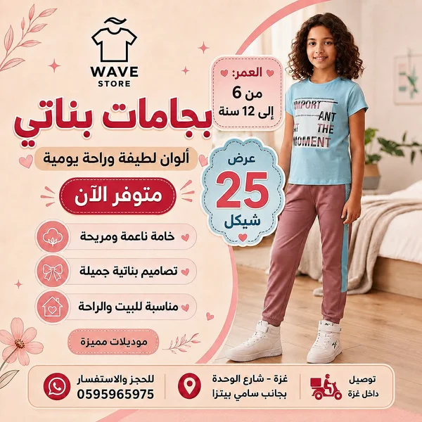 بيجامات بنات - ويف ستور (WAVE STORE) - ملابس أطفال - سوق غزة