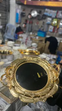 صينية ضيافة زجاجية مع مرآة - ذهبي