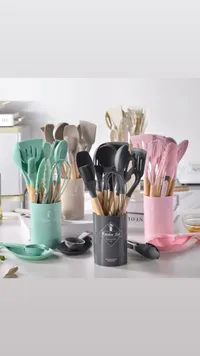 طقم أدوات مطبخ سيليكون مع حامل - كيتشن سيت (Kitchen Set)