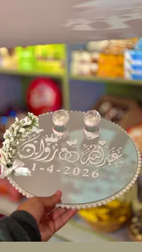 طقم هدايا زفاف - مرآة مزخرفة مع شموع كريستال